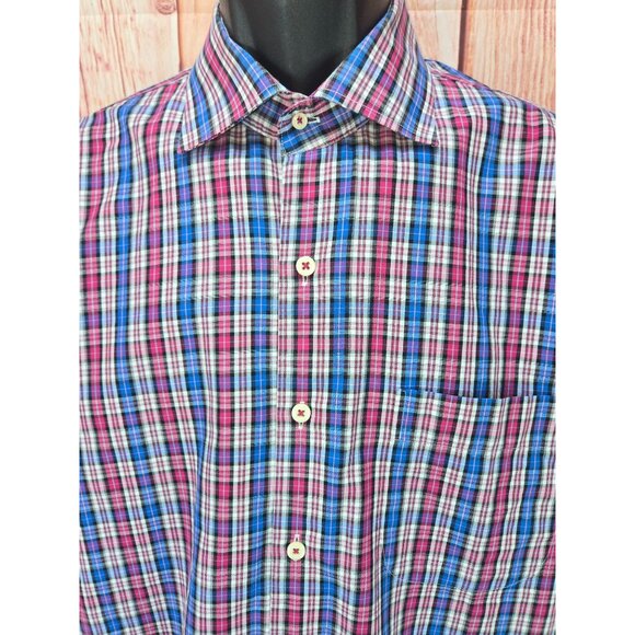 Peter Millar Mens Classic Fit Plaid Dress Shirt Large - Picture 3 of 6
